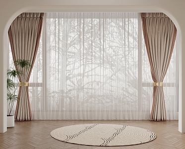 Cream wind curtain gauze curtain 3d model