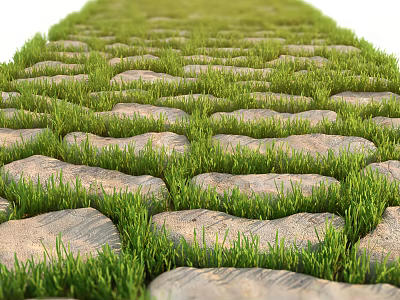 Beautiful Natural Garden Path Paving With Green Grass And Stone Slabs 3d model