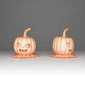 Two Pumpkins With Smiling Faces On Black Background And Leaf Bases With Reflections