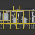 Yellow Metal Frame Industrial Structure With Pipes Platform And Storage Containers 3d model