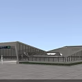 Modern Metro Station Building With Glass Curtain Wall Sloped Roof And Plaza Area
