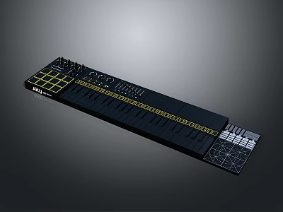 Black Home Electronic Music Controller With Grid Buttons Knobs And Faders 3d model