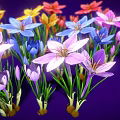 Multicolored Flowers with Green Stems and Leaves on Purple Background