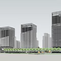 Modern Office Building Complex With Glass Curtain Walls Rooftop Garden Plaza And Water Pool