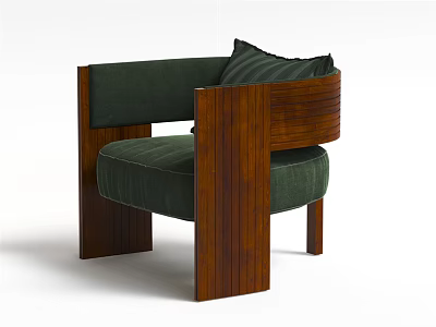 Single Sofa with Green Upholstery Wooden Frame Accent Pillow Modern Design 3d model