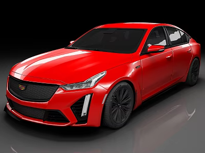 Red Cadillac Sedan With Modern Sporty Design And Black Alloy Wheels 3d model