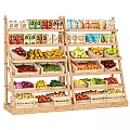 Wooden Display Shelves Showcasing Fresh Fruits Vegetables And Packaged Goods In Retail Store