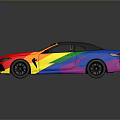 Vibrant Rainbow Colored Convertible Car With Black Roof And BMW Logo Design
