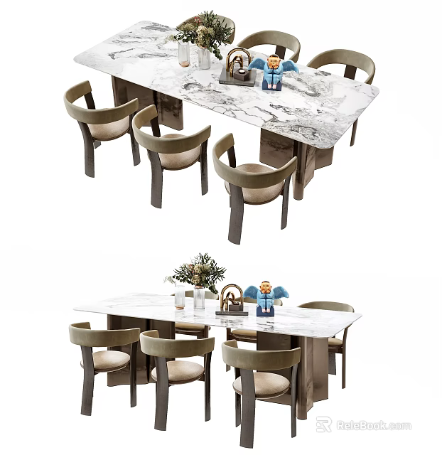 Elegant Modern Dining Table Set With Marble Top And Comfortable Chairs 3d model