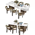 Elegant Modern Dining Table Set With Marble Top And Comfortable Chairs 3d model