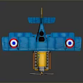 Vintage Blue Yellow Aerospace Aircraft Model Featuring Propeller And Badge Design