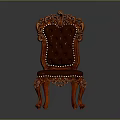 Elegant Classic Wooden Chair With Ornate Carved Backrest And Leather Seat