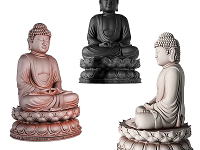 Buddha Sculpture Carving In Different Colors With Sitting Posture And Lotus Base 3d model