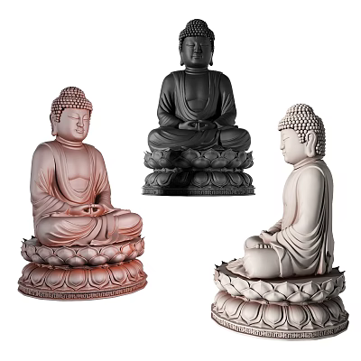 Buddha Sculpture Carving In Different Colors With Sitting Posture And Lotus Base 3d model