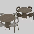 Modern Round Wooden Dining Table Set With Four Light Fabric Chairs And Black Armrests
