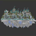 Ice Castle Architecture With Blue Roofs Snow Covered Trees And Spires