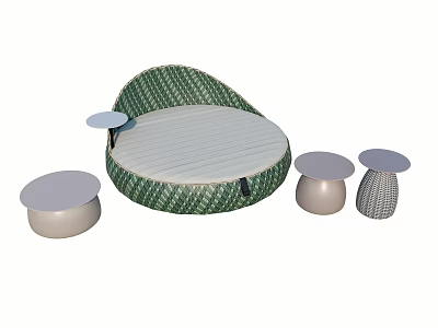 Green Woven Round Lounge Chair With White And Gray Side Tables 3d model