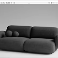 Modern Beige And Gray Upholstered Two Seater Sofa With Round Cushions 3d model