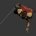 Man in Ancient Golden Decorated Armor With Red Cape Holding Long Sword and Topknot
