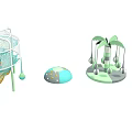 Pastel Green And Blue Kids Playground Equipment With Net Cage Hanging Balls And Round Pads