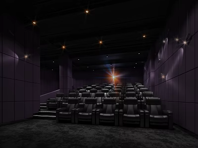 Modern Movie Theater Interior With Rows Of Comfortable Seats And Warm Lighting 3d model