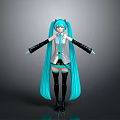 Anime Virtual Character With Blue Long Hair Twin Ponytails White Top Black Gloves And Boots