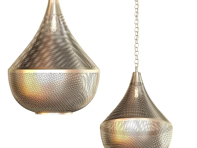 Shiny Bronze Metal Mesh Teardrop Pendant Lights with Perforated Design and Hanging Chain 3d model