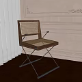 Modern Single Chair With Wooden Frame Rattan Seat And Crossed Metal Legs
