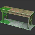 Rustic Public Wooden Bench With Stone Slab Base Against Black Background 3d model