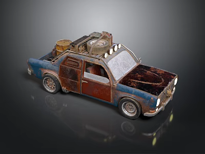 Vintage Rusty Pickup Truck Model With Roof Luggage And Front Lights 3d model