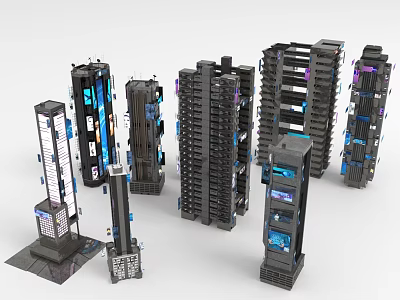 Futuristic Architecture Design Of Tall Buildings With Glass Facades And Neon Lighting Elements 3d model