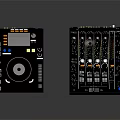 DJ Controller and Mixer Black Electronic Equipment with Knobs Buttons and Display Screen
