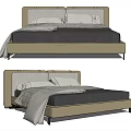 Modern Style Double Bed with Beige Headboard Gray Bedding and Decorative Pillows 3d model