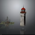 Two Decorative Lighthouse Model Furniture Pieces With Red Top White Body And Green Base