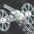 Vintage Historical Weapon Old Cannon With Wooden Carriage And Metal Wheels