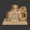 Golden Elephant Sculpture With Ornate Crown And Decorative Reflective Base