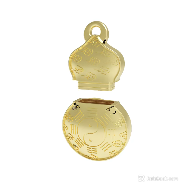 Golden Two Part Container With Yin Yang Symbol And Ornate Patterns 3d model 