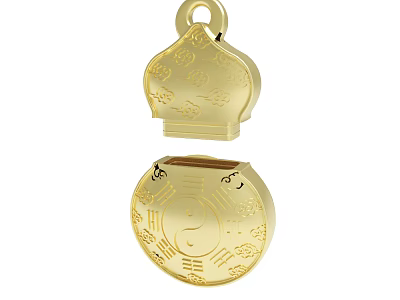 Golden Two Part Container With Yin Yang Symbol And Ornate Patterns 3d model