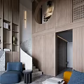 Modern Apartment Interior With Spiral Staircase Wooden Walls And Bookshelves