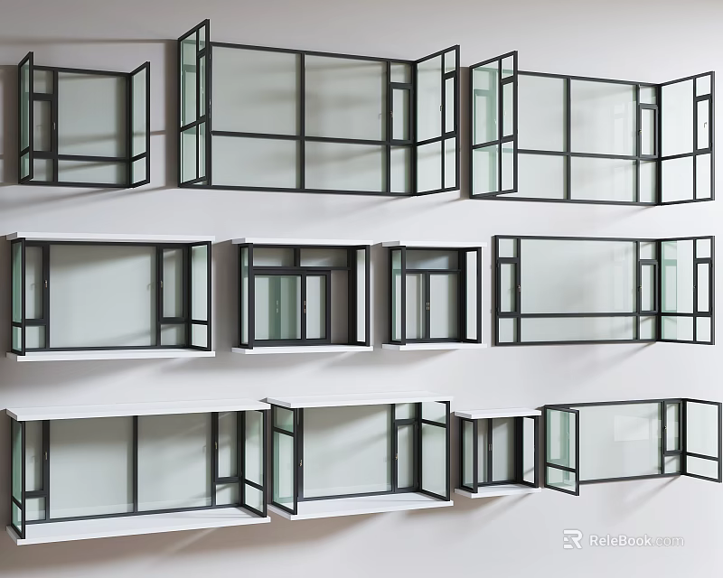 Modern Casement Windows With Various Open Designs And Aluminum Frames Showcase 3d model