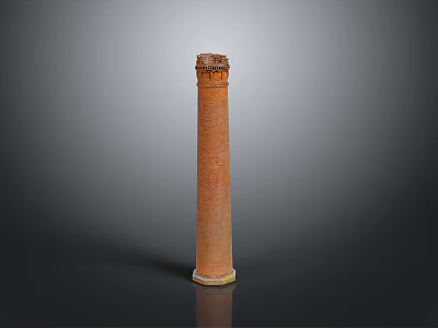 Tall Red Brick Chimney Structure With Weathered Top On Gray Background 3d model