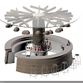 Café Interior Design With Circular Bar Counter High Stools Tree Shaped Pendant Lights And Drinks