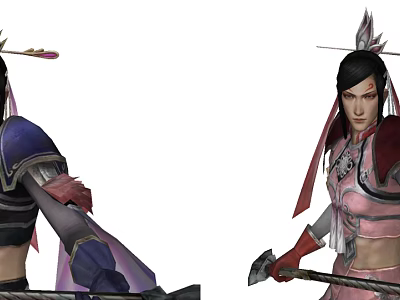 Game and Movie Characters in Purple and Pink Traditional Costumes with Weapons and Hair Accessories 3d model