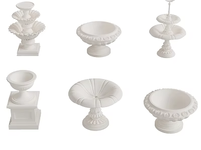 White Decorative Ornamental Bowls With Pedestal Bases For Home Decoration 3d model