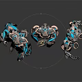 Three Humanoid Creatures in Turquoise and Silver Armor Posing Together with Futuristic Designs