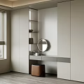 Modern Light Colored Wardrobe Interior With Dressing Table Mirror And Shelves 3d model