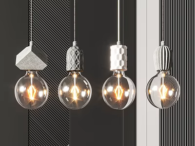 Unique Inflatable Pendant Lights With Diverse Top Designs And Illuminated Transparent Bulbs 3d model