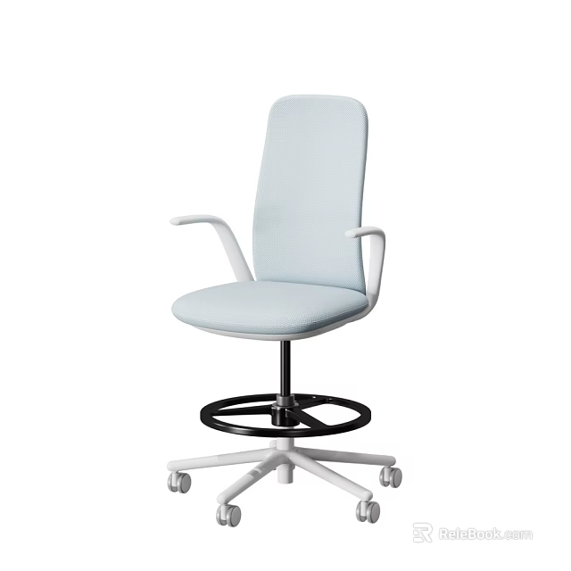 Light Blue Modern Office Chair With Armrests Swivel Base And White Casters 3d model 