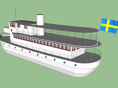 Vintage White Steamship With Swedish Flag Double Decks And Windows 3d model