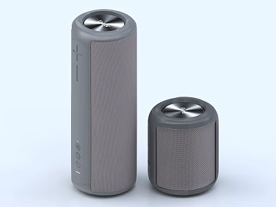 Modern Gray Bluetooth Speakers With Different Sizes Fabric Material And Button Controls Design 3d model